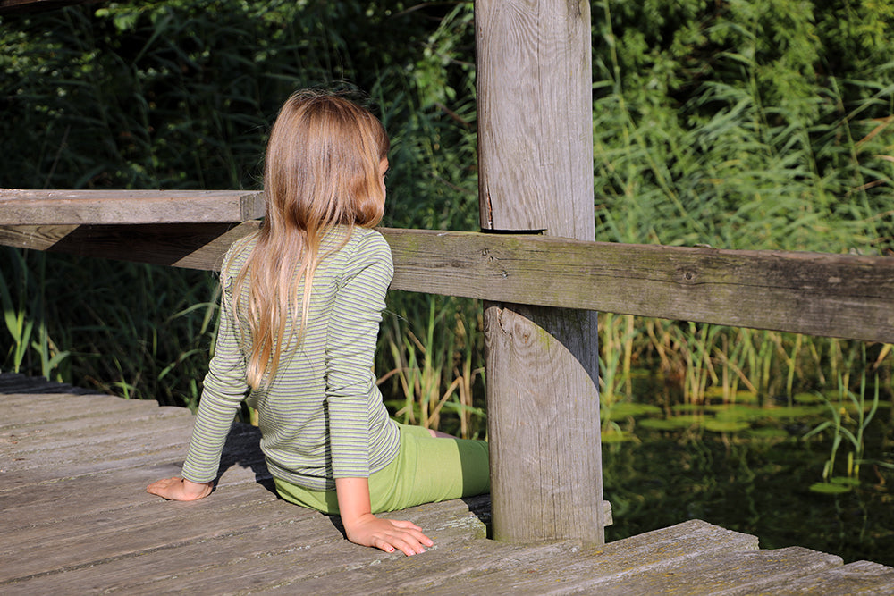 Вълнена Детска Блуза с Дълъг Ръкав Cosilana - Green Natural Stripes