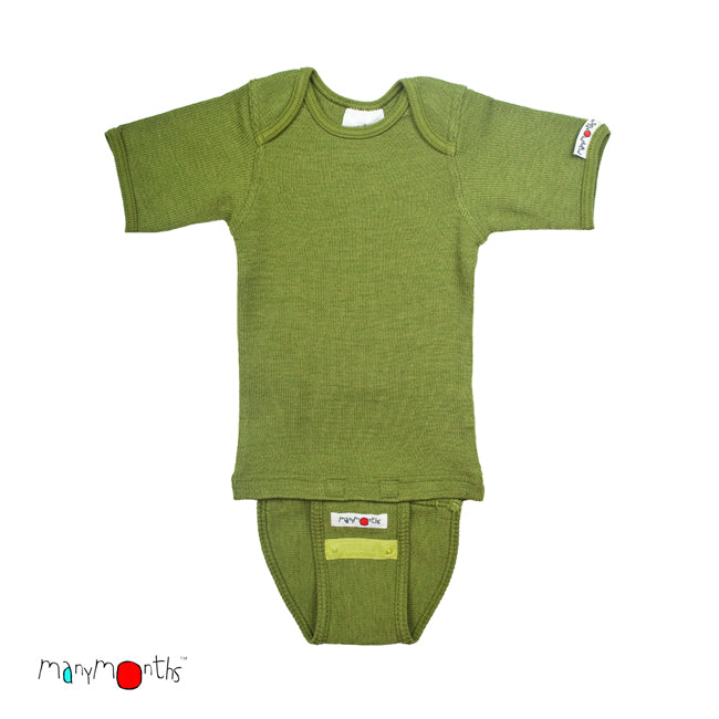 Вълнено боди с къси ръкави Garden Moss Green