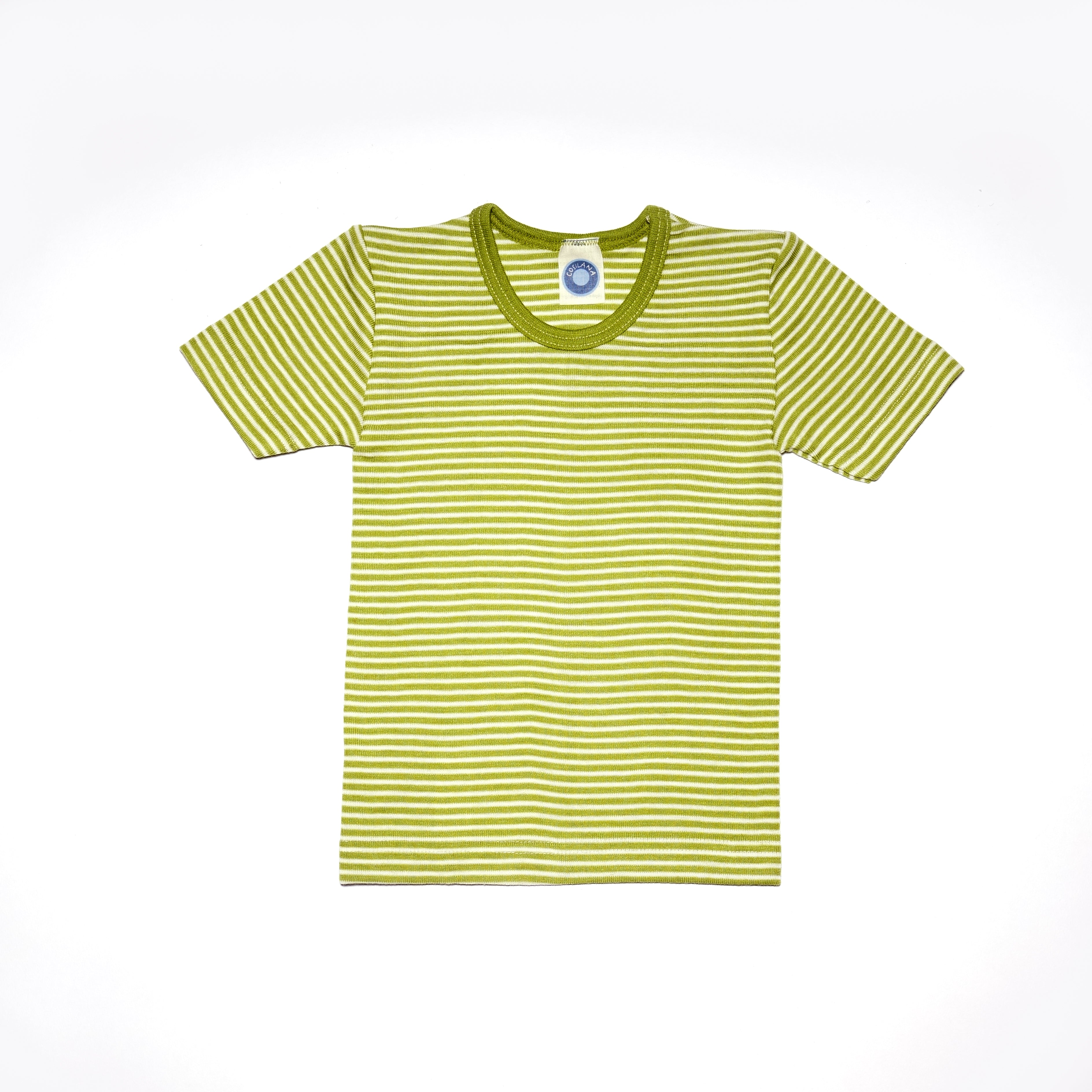 Вълнена Детска Тениска Cosilana - Green Natural Stripes