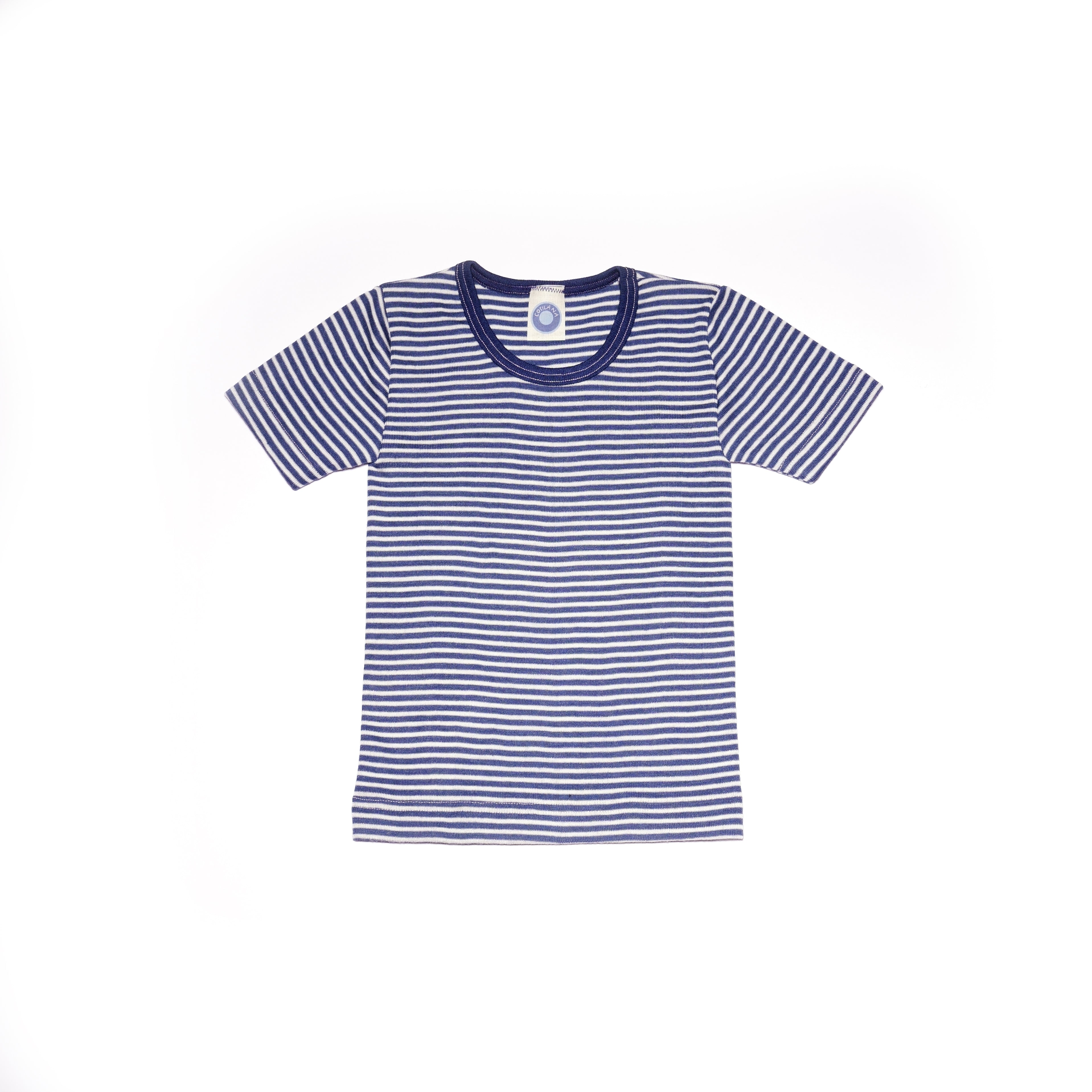 Вълнена Детска Тениска Cosilana - Sea Blue Natural Stripes