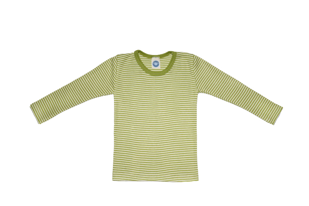 Вълнена Детска Блуза с Дълъг Ръкав Cosilana - Green Natural Stripes