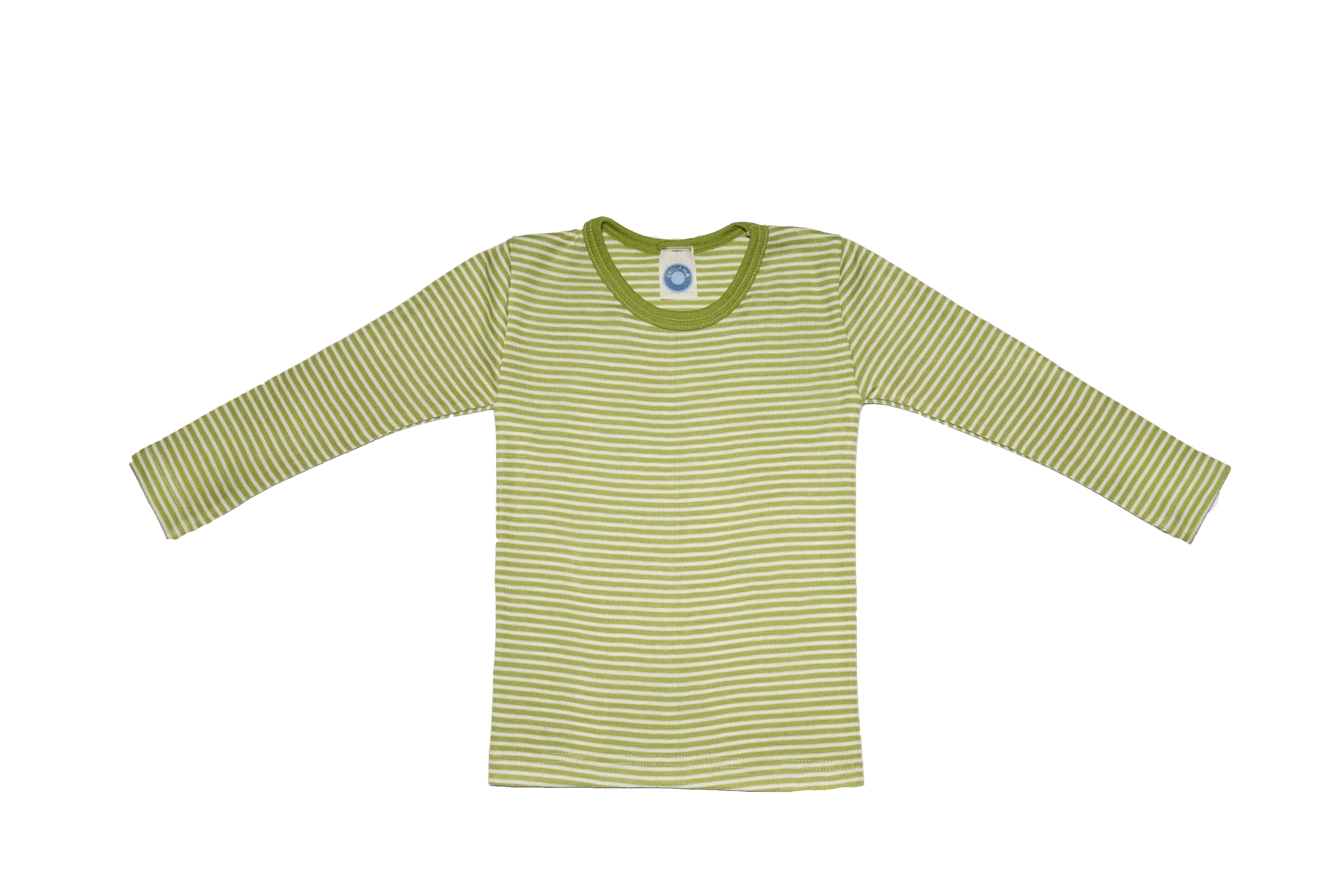 Вълнена Детска Блуза с Дълъг Ръкав Cosilana - Green Natural Stripes