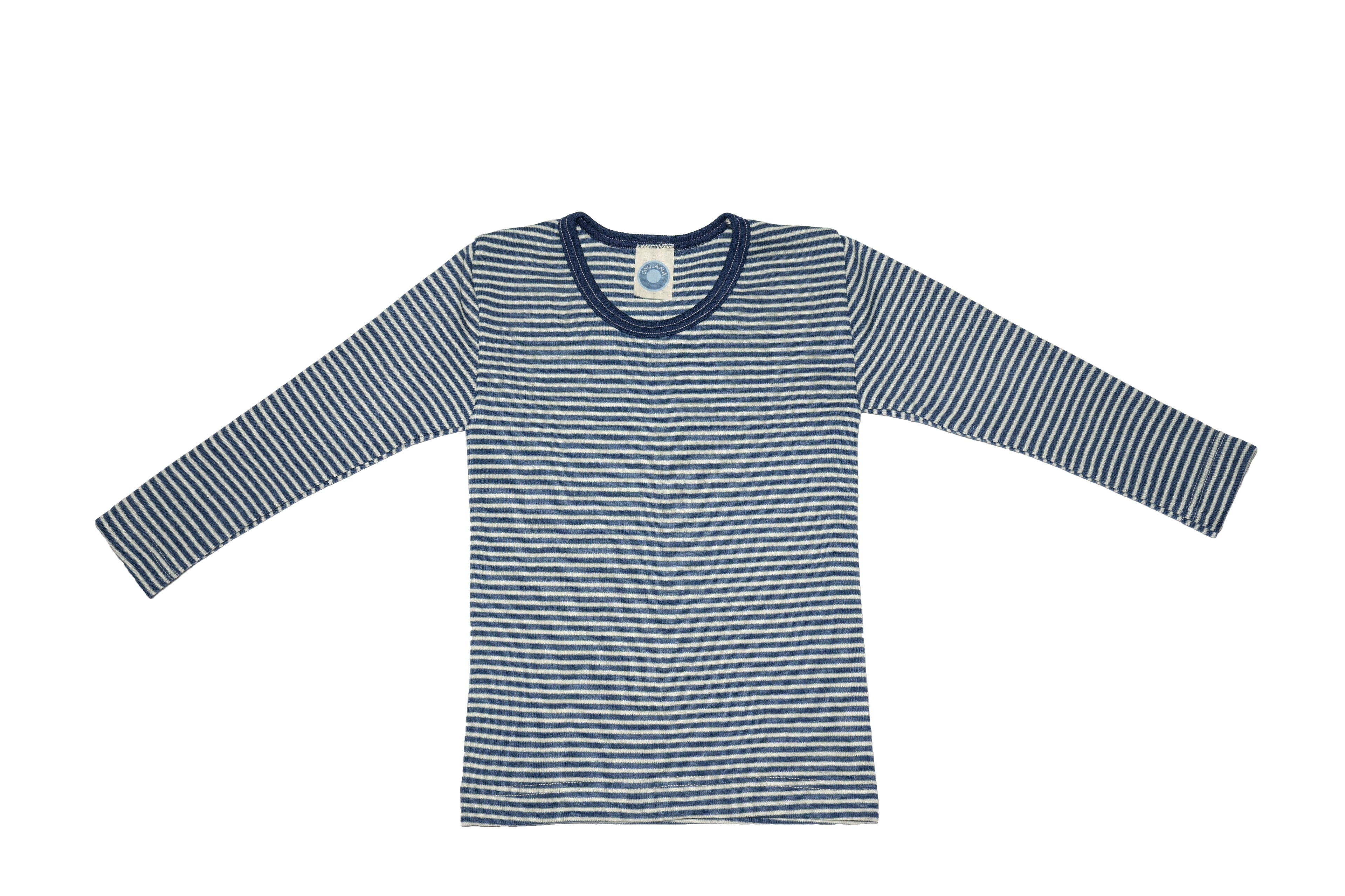 Вълнена Детска Блуза с Дълъг Ръкав Cosilana - Sea Blue Natural Stripes
