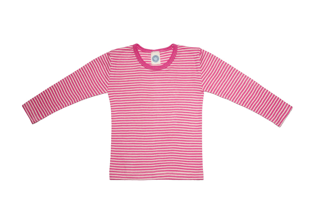 Вълнена Детска Блуза с Дълъг Ръкав Cosilana - Pink Natural Stripes